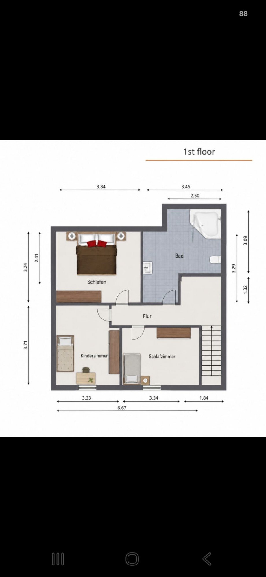 Grundriss 1. Obergeschoss Reihenmittelhaus Mudau